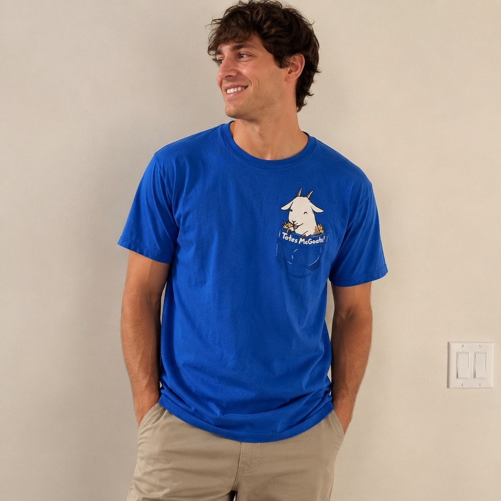 Shirt Woot Totes McGoats Blue Graphic Pocket Tee Mens XL Cotton Short Sleeve